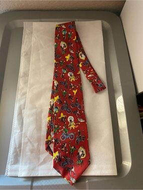 Vintage Tie Curious George Monkey Red 100 Silk RM Style 1996